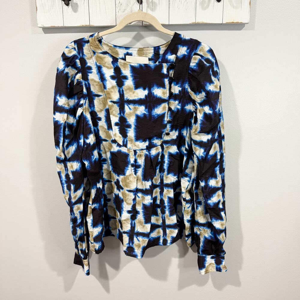 Munthe Blue Geometric Tie Dye Viscose Blouse Womens 40 EUC